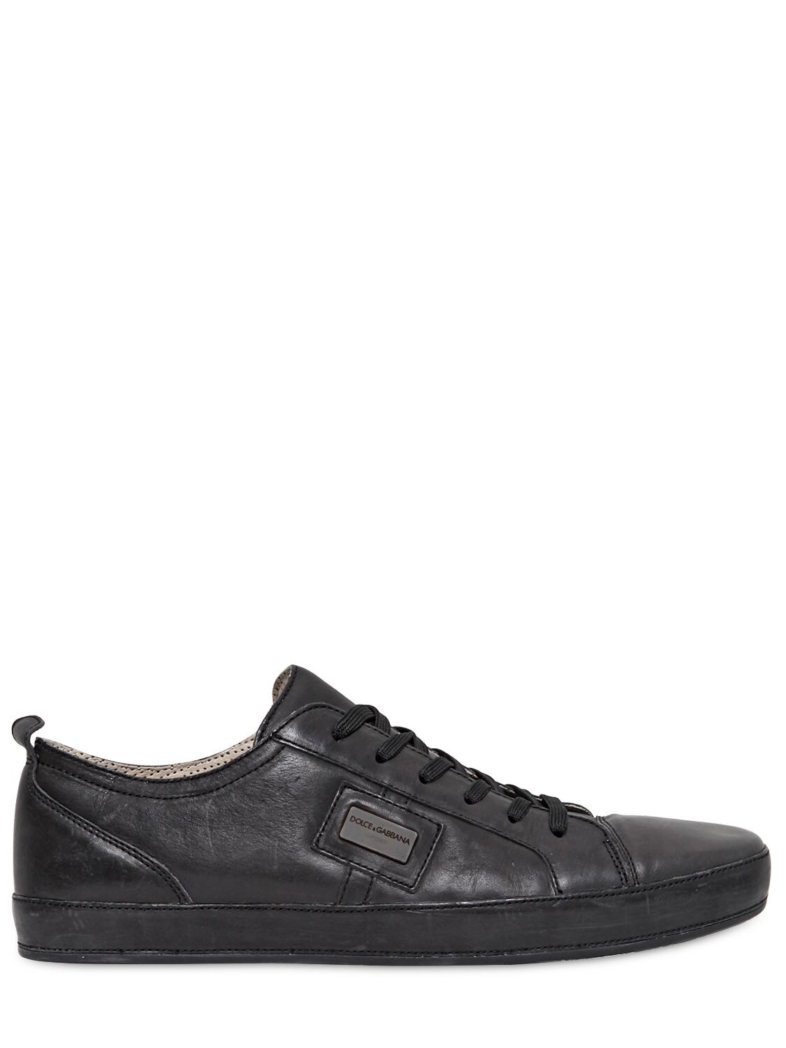 Dolce & Gabbana Uk Metal Logo Plaque Leather Sneakers In Black