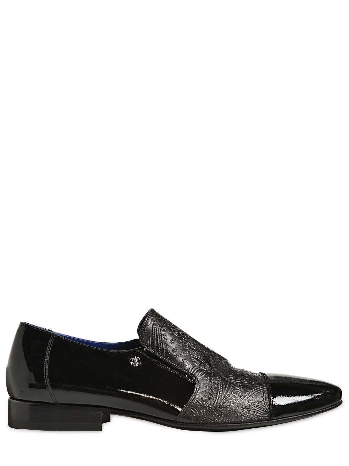 Giovanni Conti Embossed Leather&patent Slip On Loafers In Black/bronze