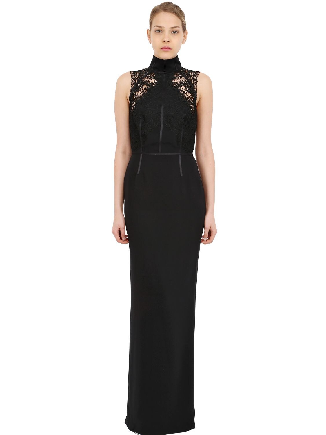 Tom Ford Stretch Cady And Lace Dress In Black