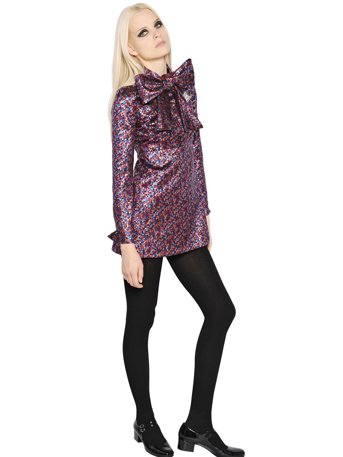 LUREX TECHNO JACQUARD BOW COLLAR DRESS