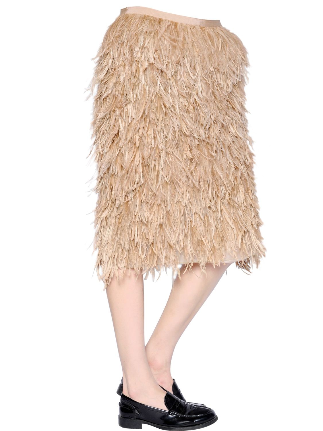N°21 Ostrich & Emu Feathers On Silk Skirt In Light Pink