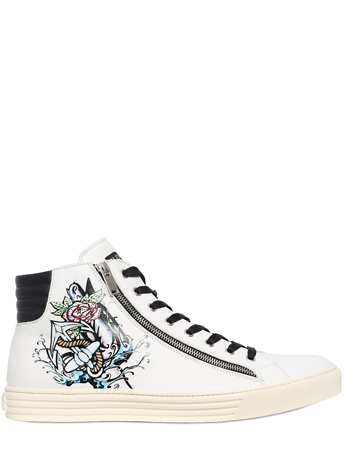 TATTOO PRINTED LEATHER HIGH TOP SNEAKERS