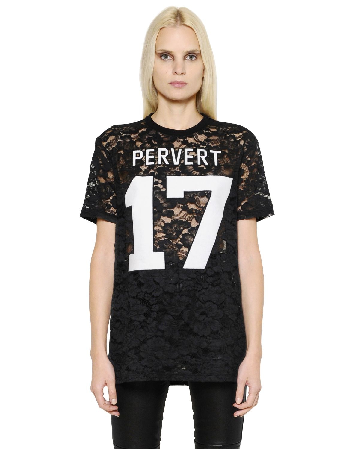 Givenchy Rubberized Patches On Viscose Lace Top In Black