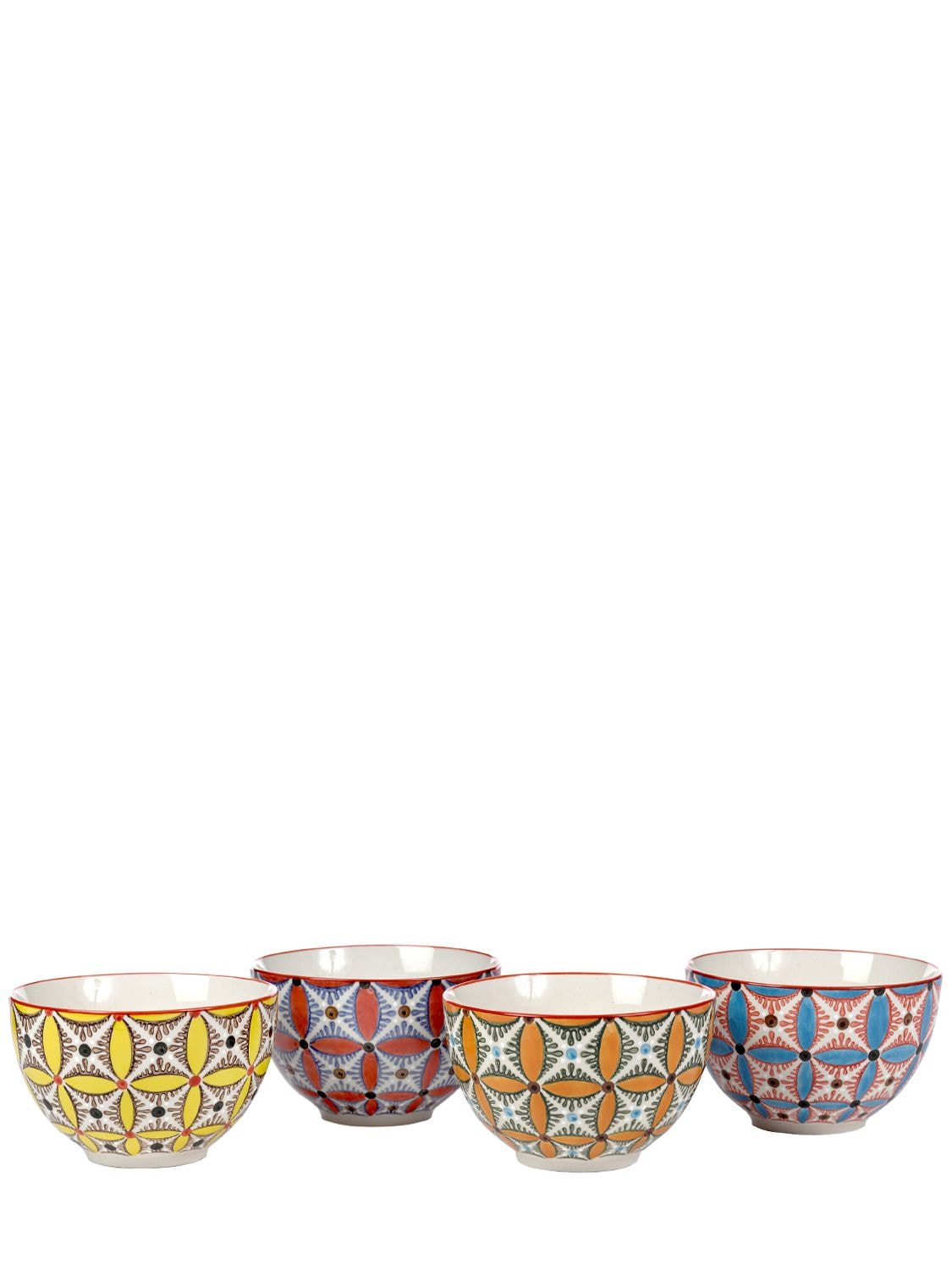 Pols Potten Set Of 4 Hippy Ceramic Bowls In Multicolor
