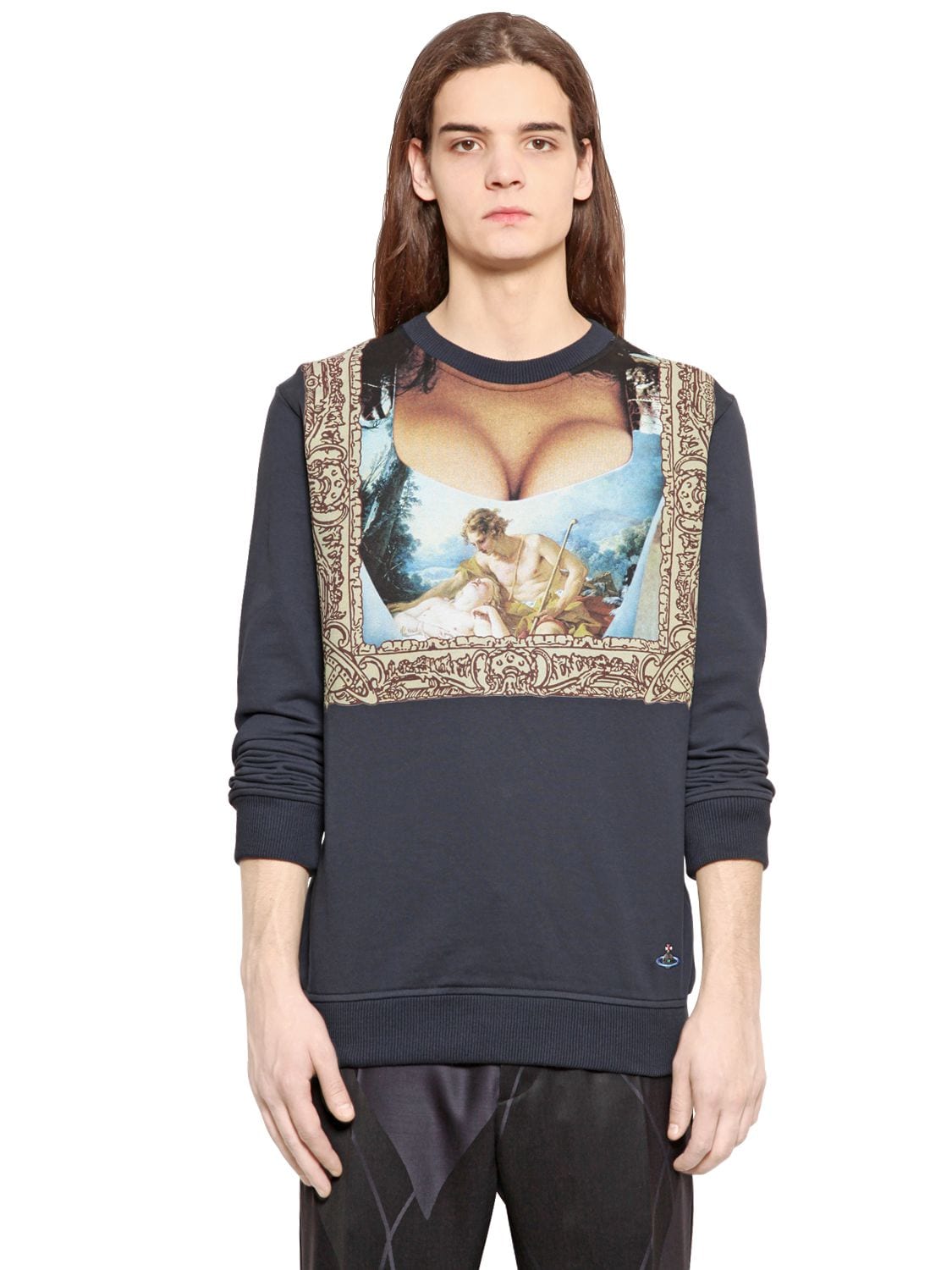Vivienne Westwood Décolleté Printed Cotton Sweatshirt In Navy