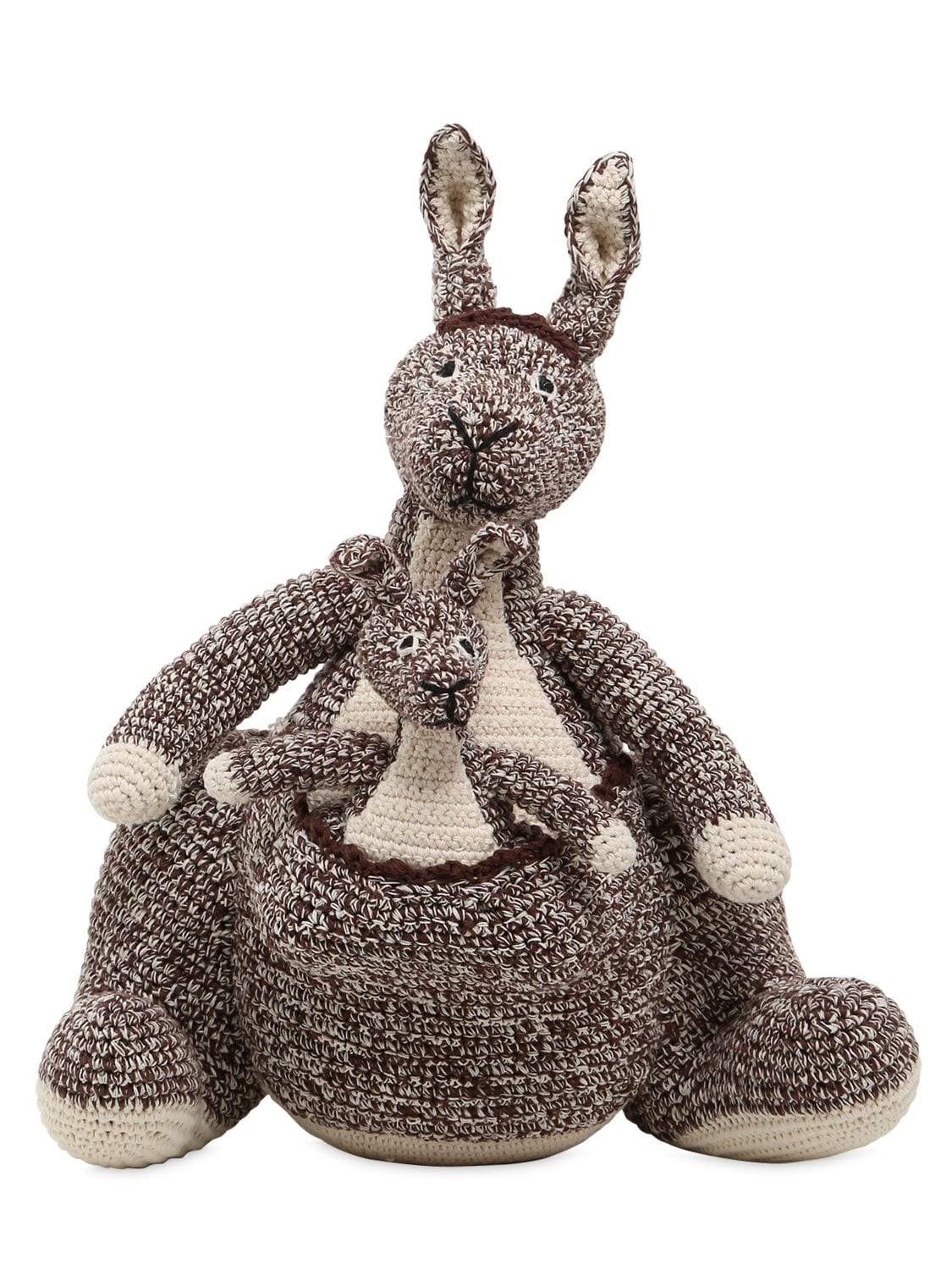 Anne-claire Petit Kids' Hand-crocheted Organic Cotton Kangaroo In Brown,beige
