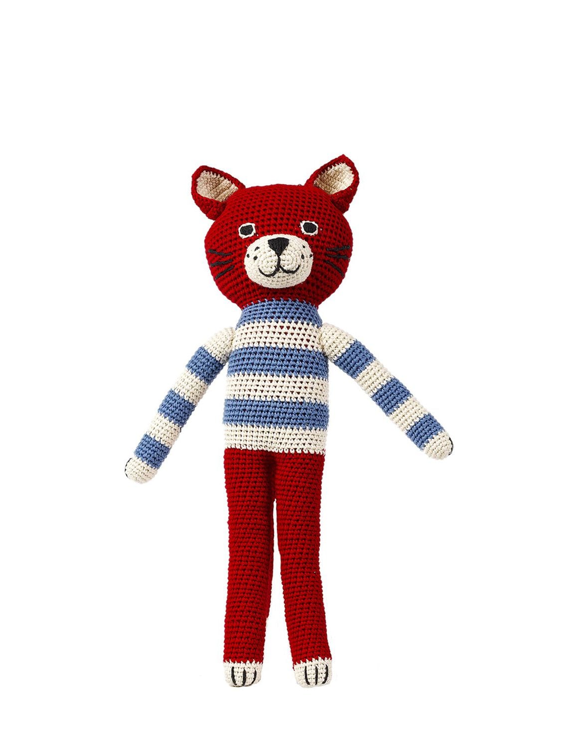 Anne-claire Petit Kids' Felix Hand-crocheted Organic Cotton Cat In Red,multi