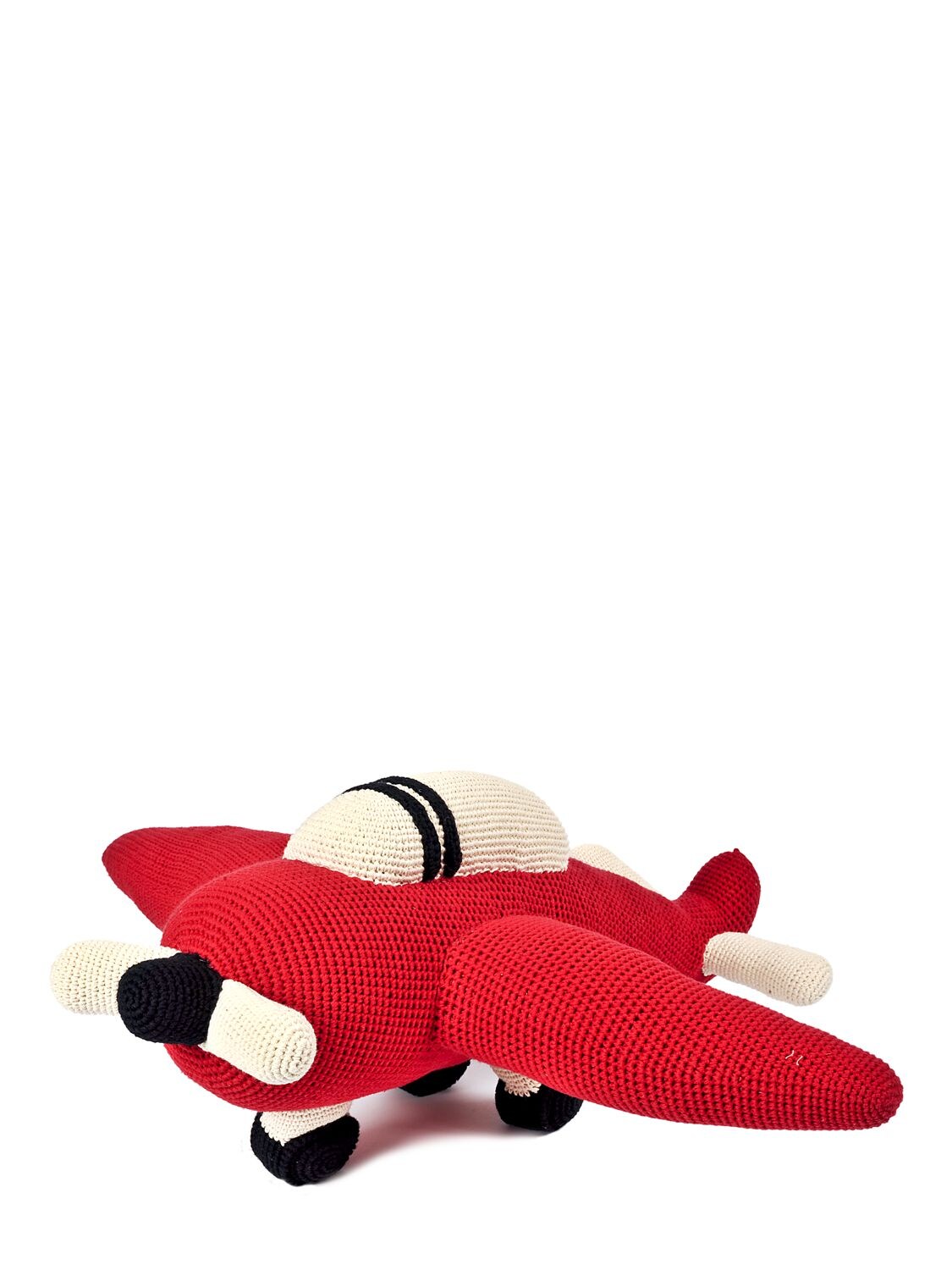 Anne-claire Petit Kids' Hand-crocheted Organic Cotton Airplane In Red