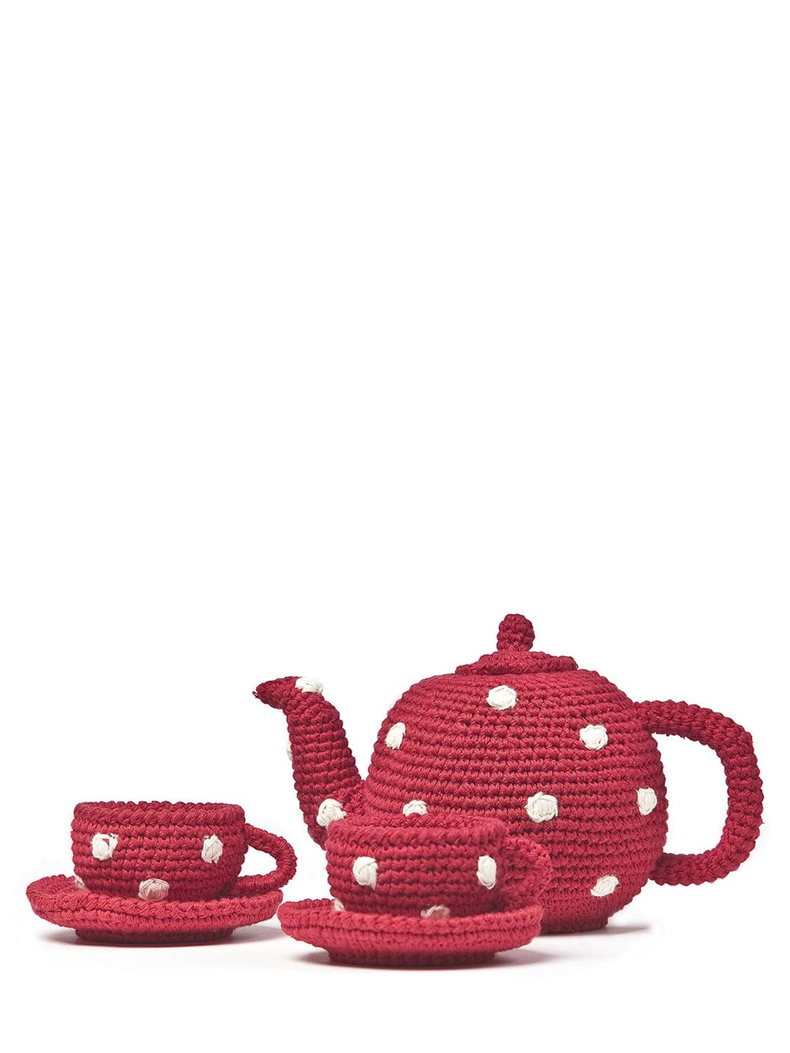 Anne-claire Petit Kids' Hand-crocheted Organic Cotton Tea Set In Red