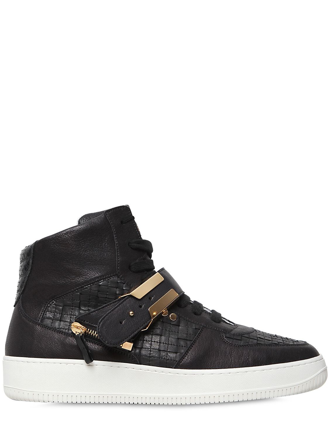 D-s!de Woven Leather High Top Sneakers In Black/white