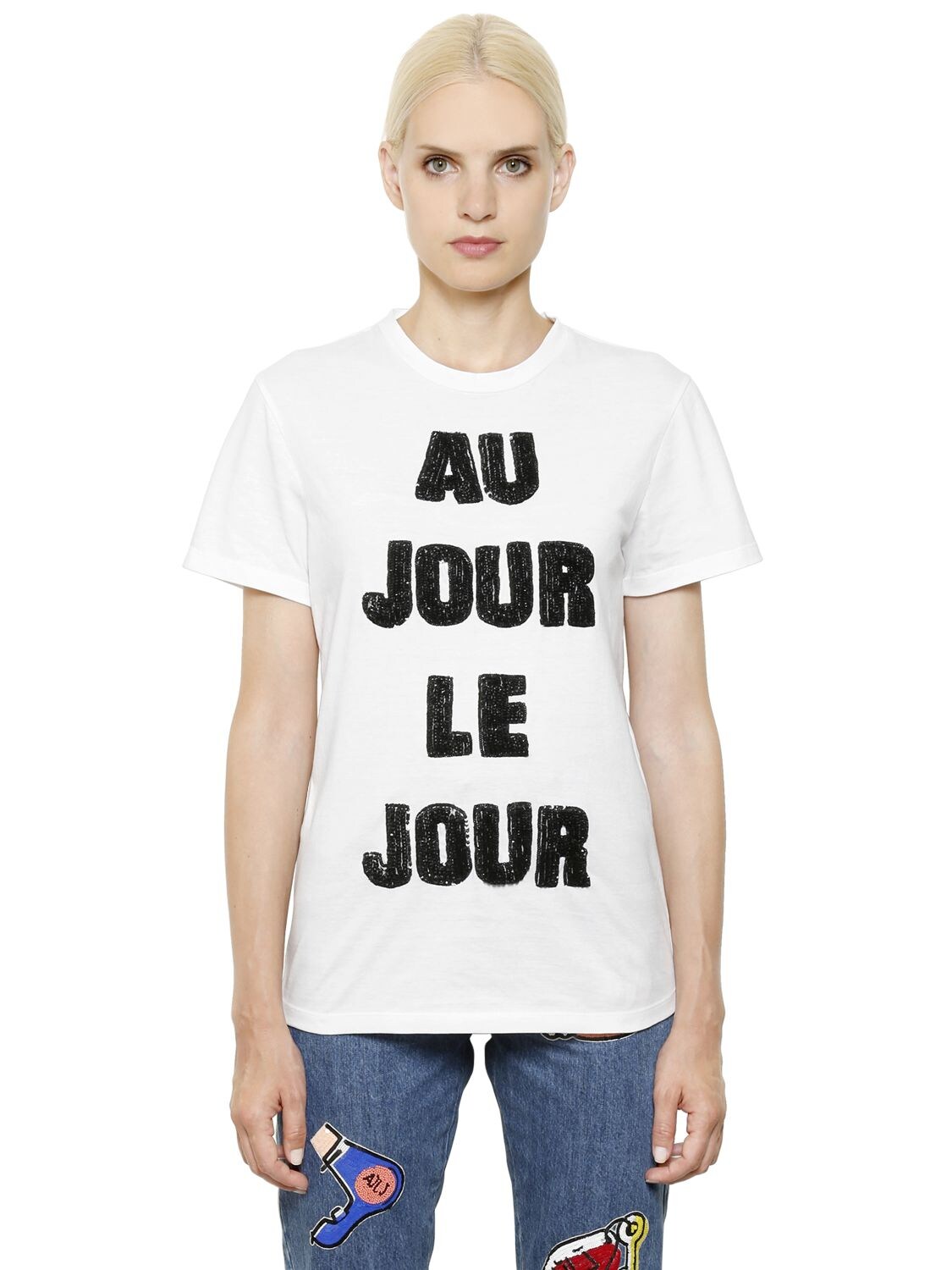 Au Jour Le Jour Embellished T-shirt In White