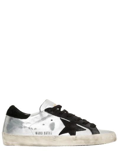 Golden Goose Super Star Metallic Leather Sneakers In Silver