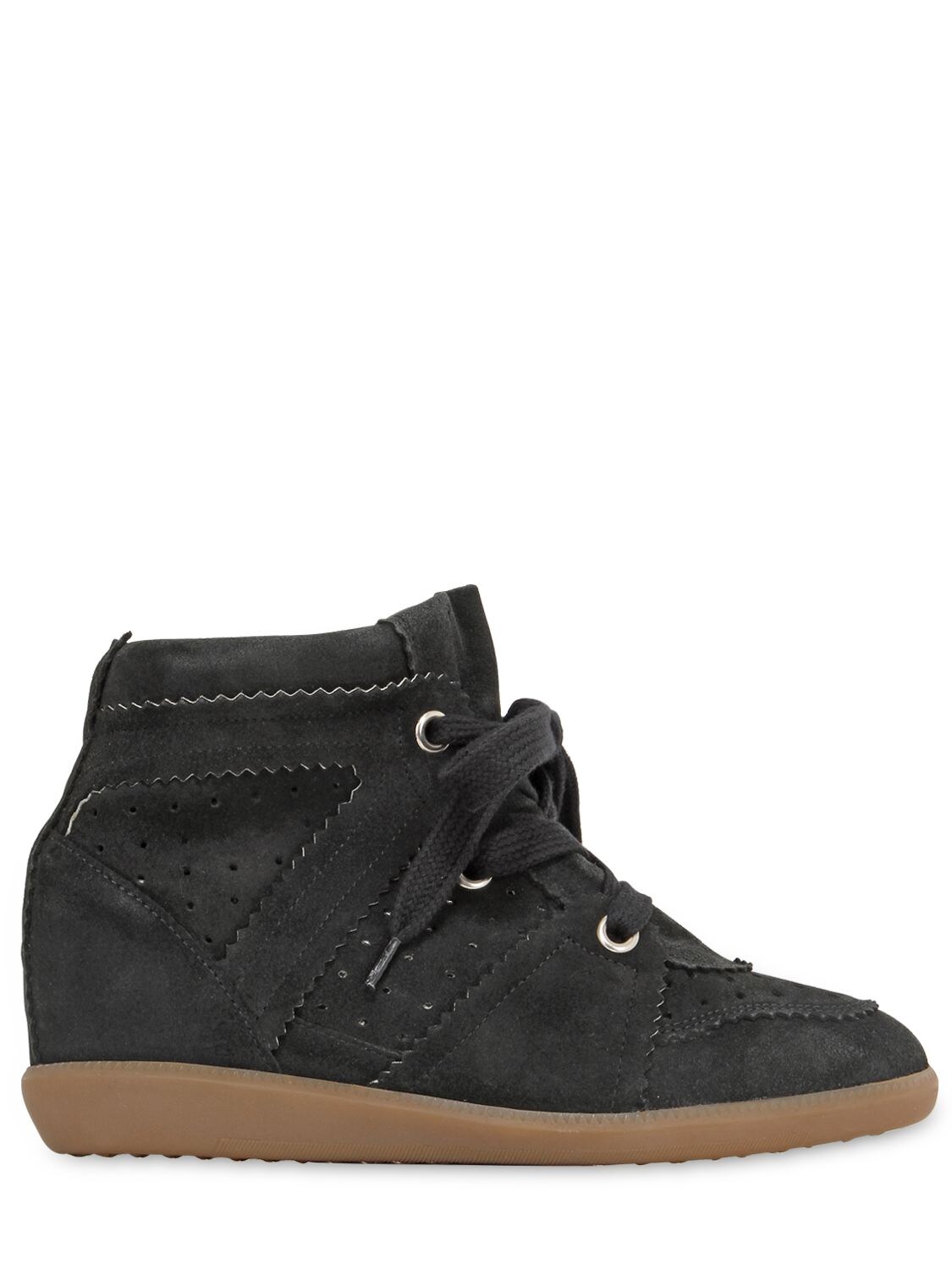 Isabel Marant 80mm Bobby Suede Wedge Trainers In Black