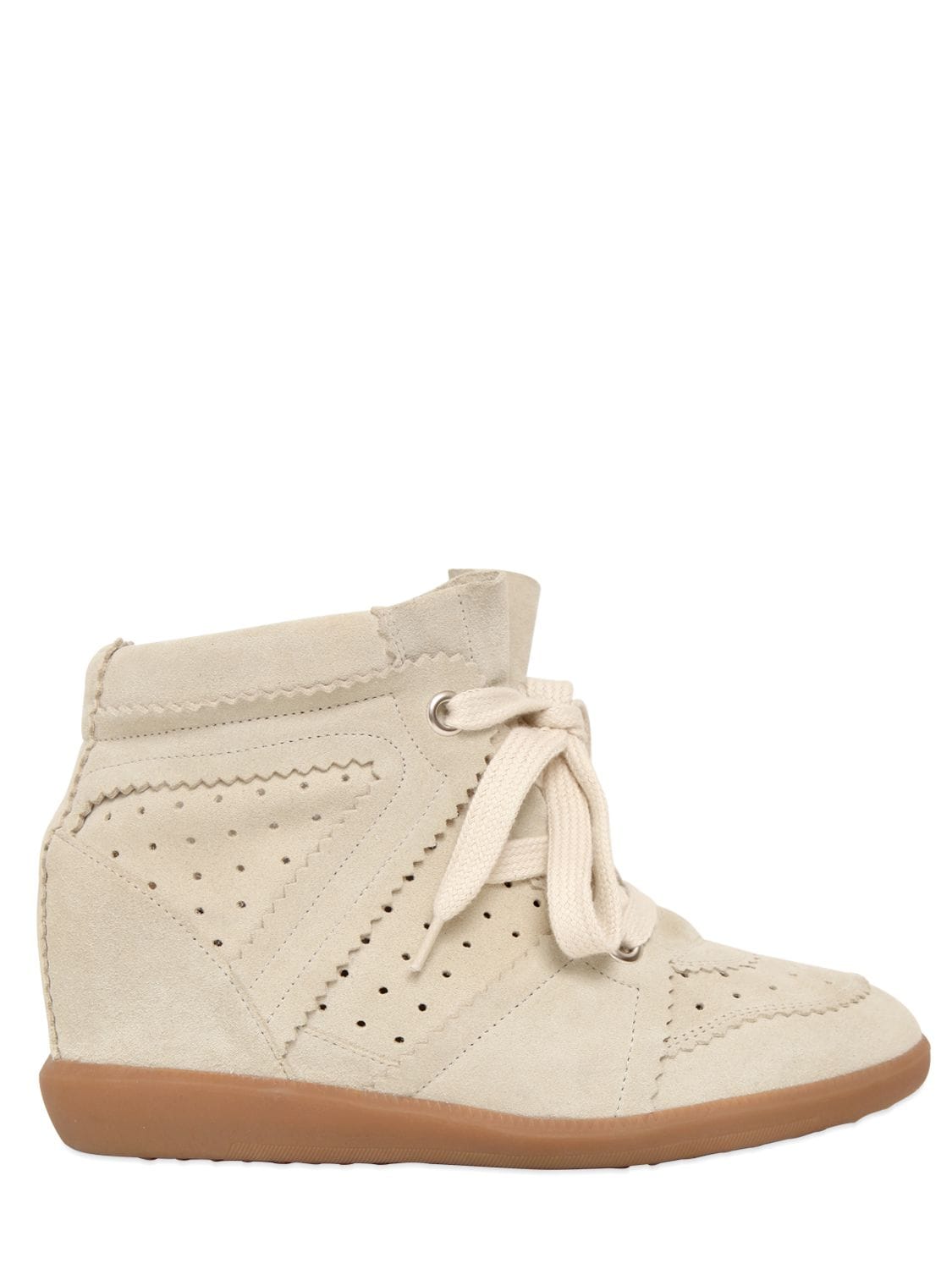 Isabel Marant 80mm Bobby Suede Wedge Sneakers In Chalk
