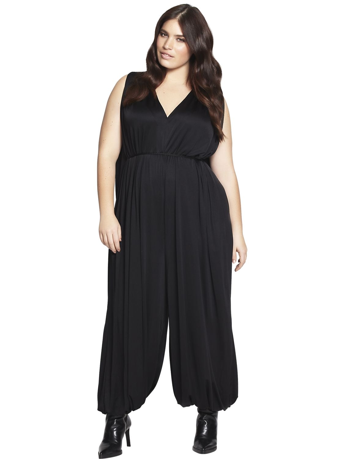 Beth Ditto Draped Silk Jumpsuit In Black