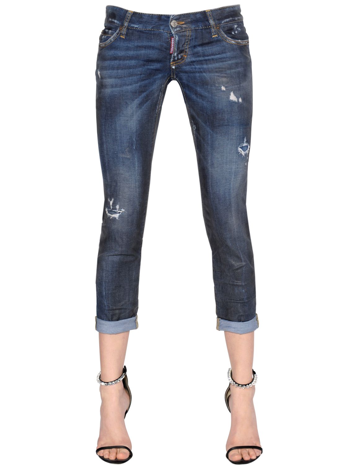 Dsquared2 Pat Distressed Waxed Cotton Denim Jeans In Blue ModeSens