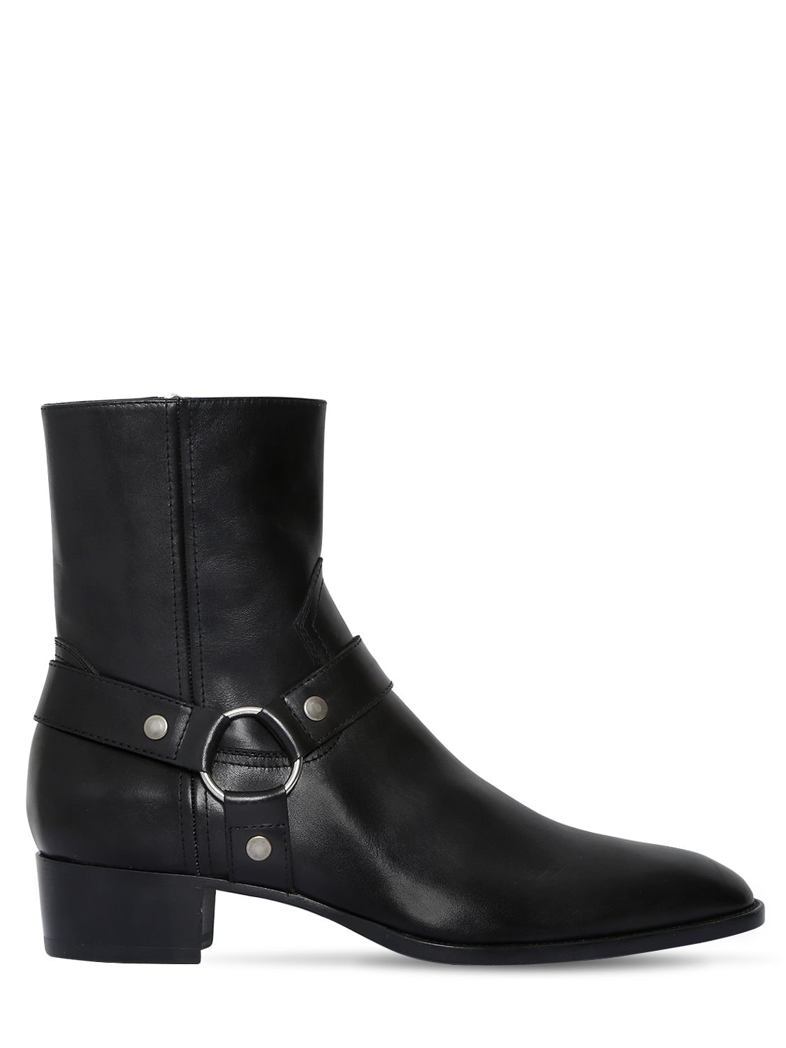 Shop Saint Laurent 40mm Wyatt Belted Leather Cropped Boots In Black