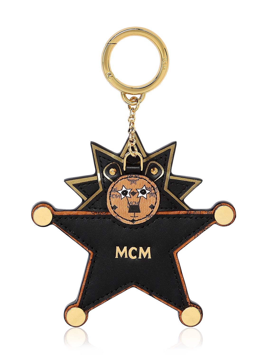 Mcm Star Lion Mirror Bag Charm In Black