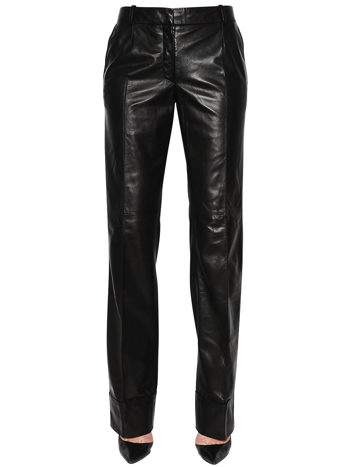Straight Folded Leather Pants