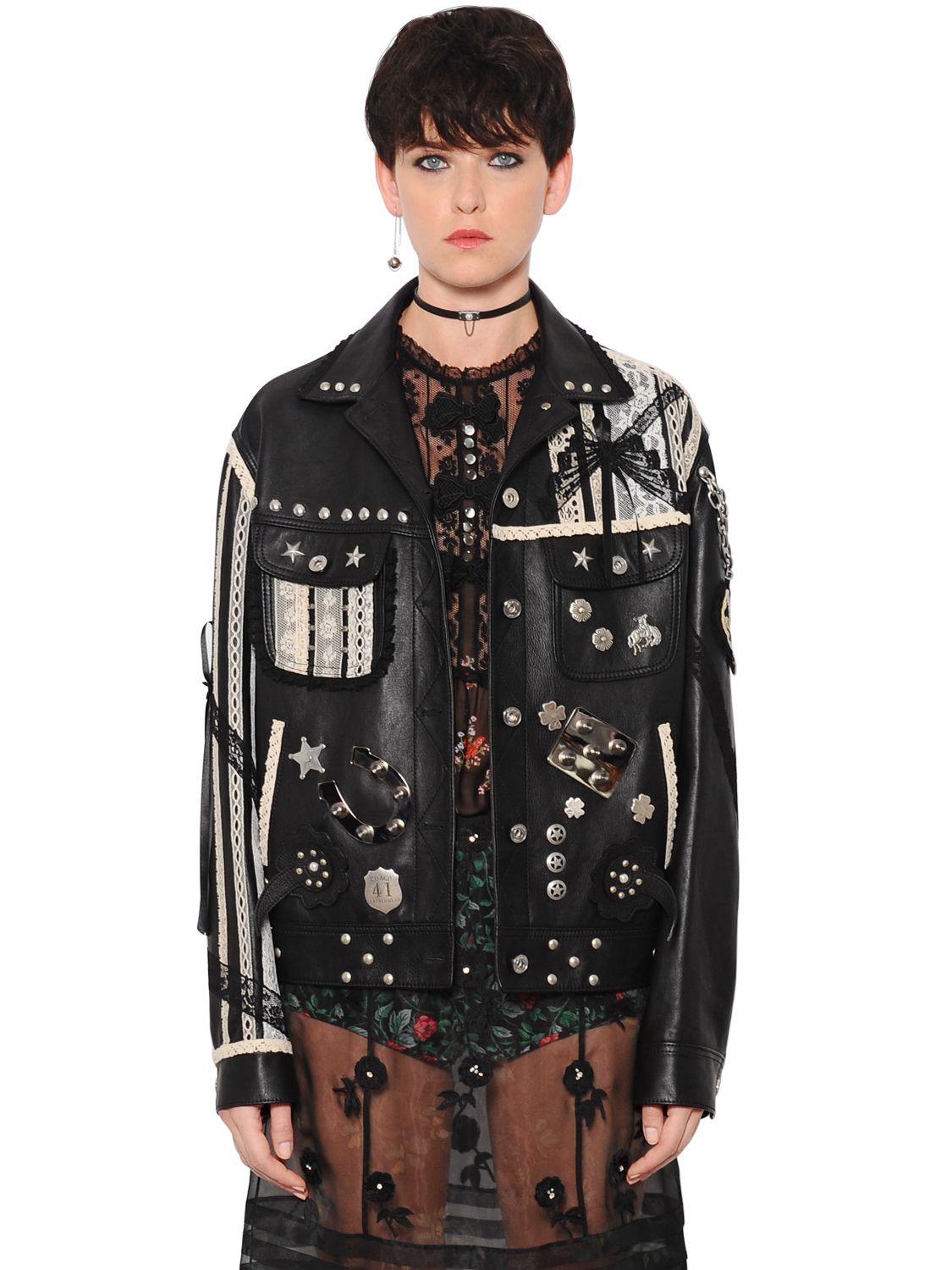 studded embroidered leather jacket