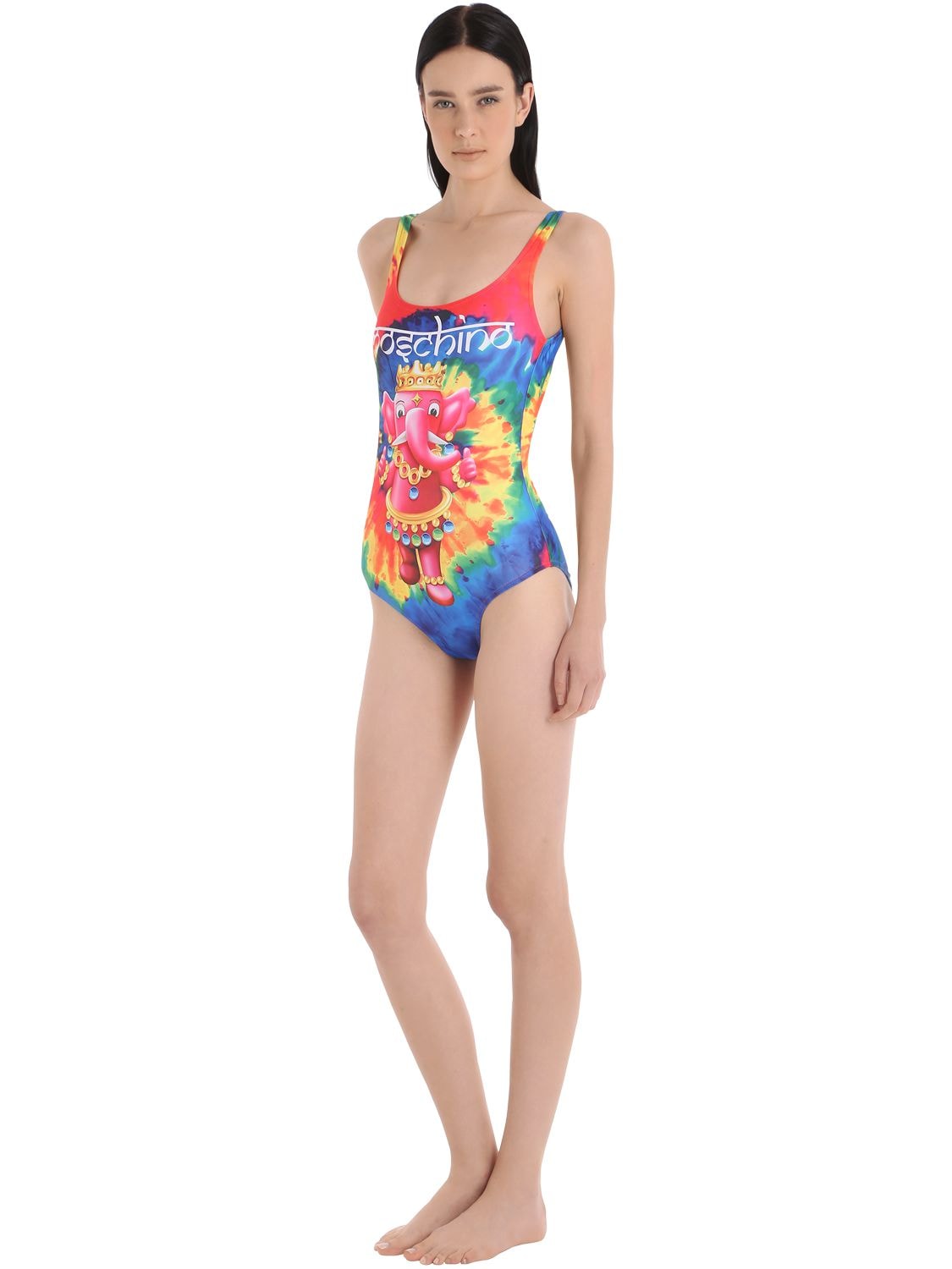 Moschino Beachwear Elephant Tie Dye Lycra Bathing Suit In Multicolor