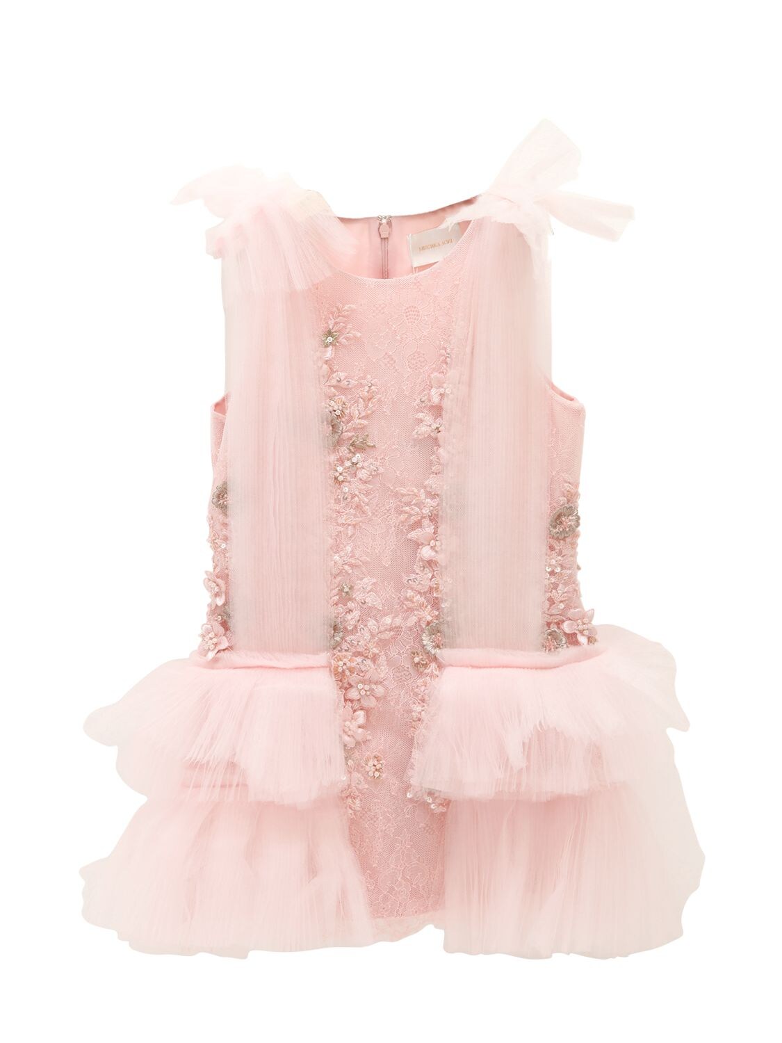Mischka Aoki Kids' Silk Organza & Lace Party Dress In Pink