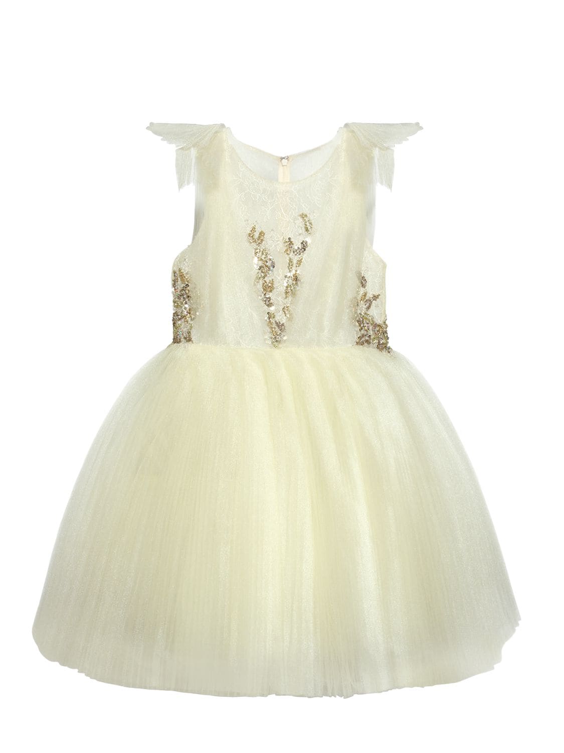 Mischka Aoki Kids' Lace & Plissé Stretch Tulle Party Dress In Yellow