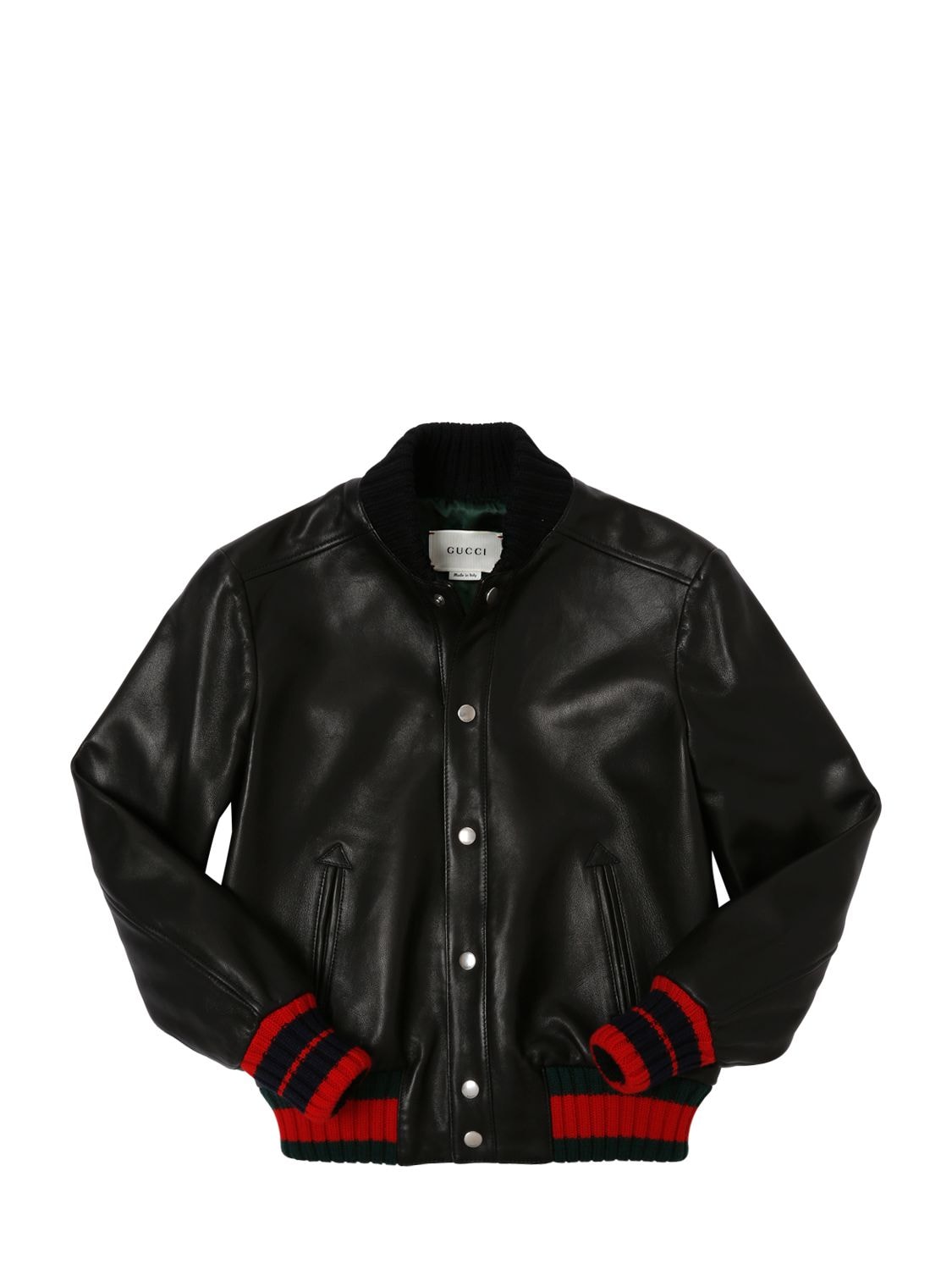 Gucci Kids' Nappa Leather Bomber Jacket In Black