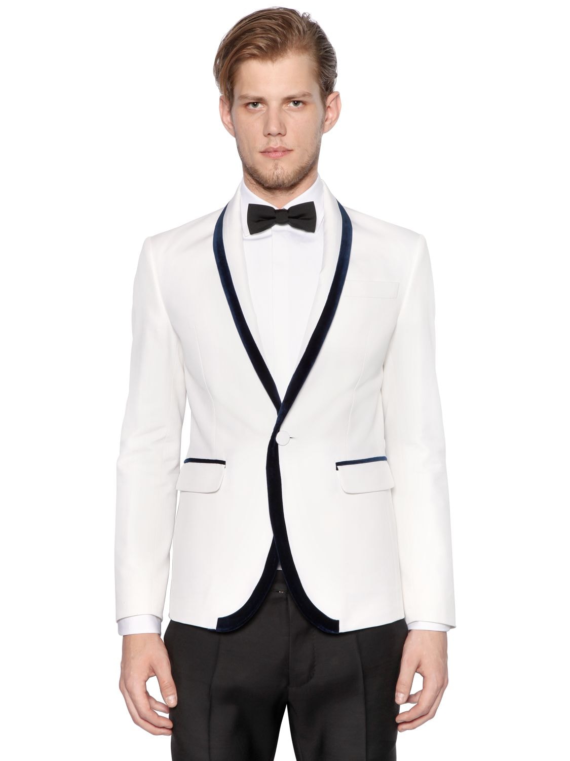 COTTON SILK TUXEDO JACKET W/ VELVET