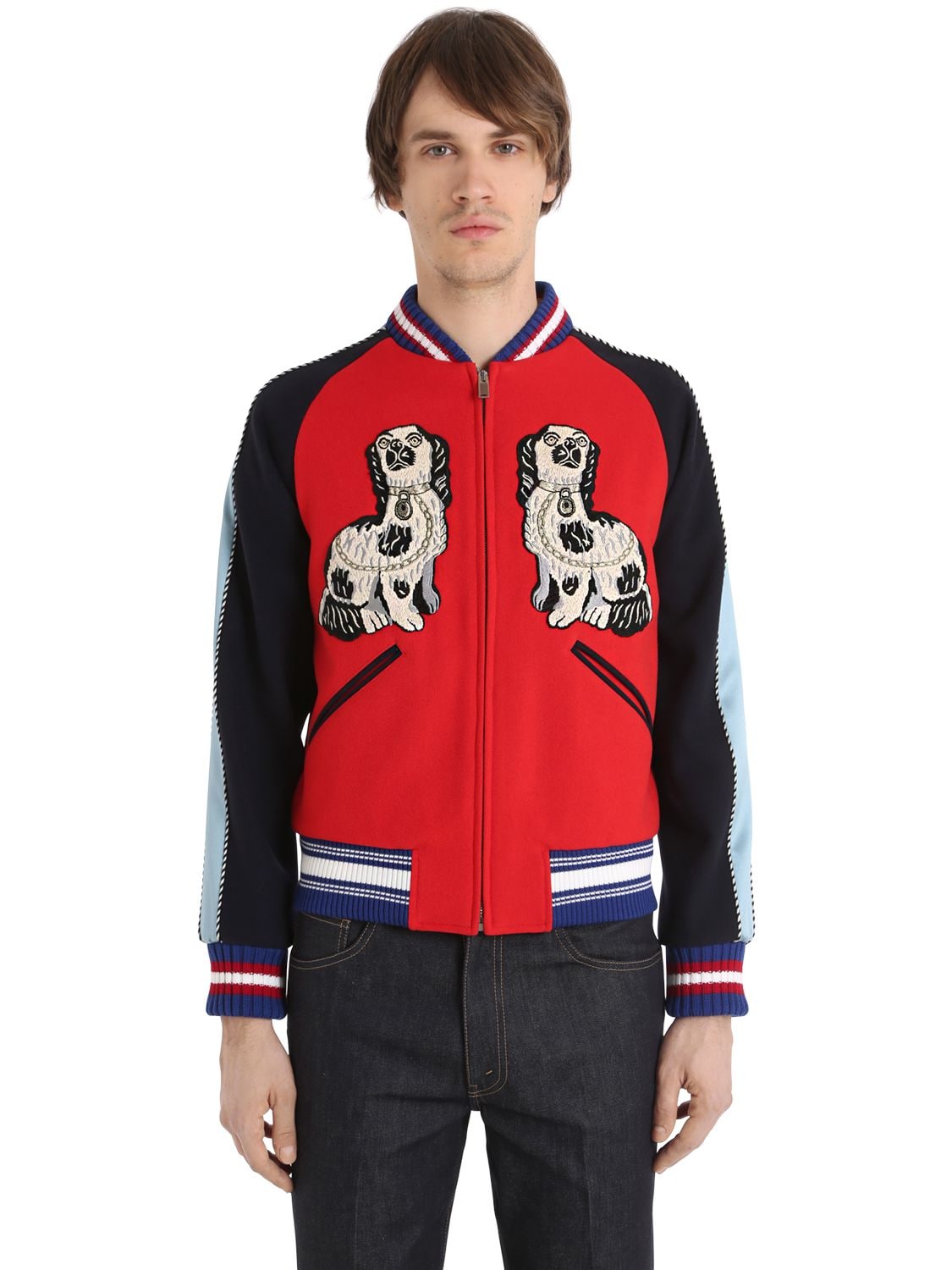 EMBROIDERED WOOL FELT BOMBER JACKET