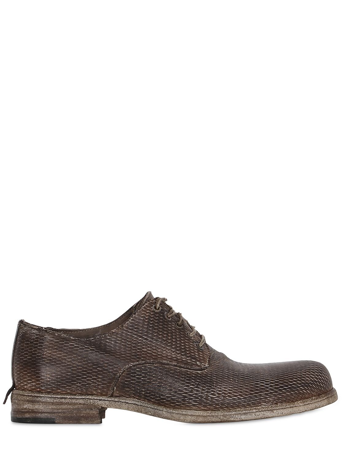 Shoto Laser-cut Washed Leather Derby Shoes In Brown | ModeSens