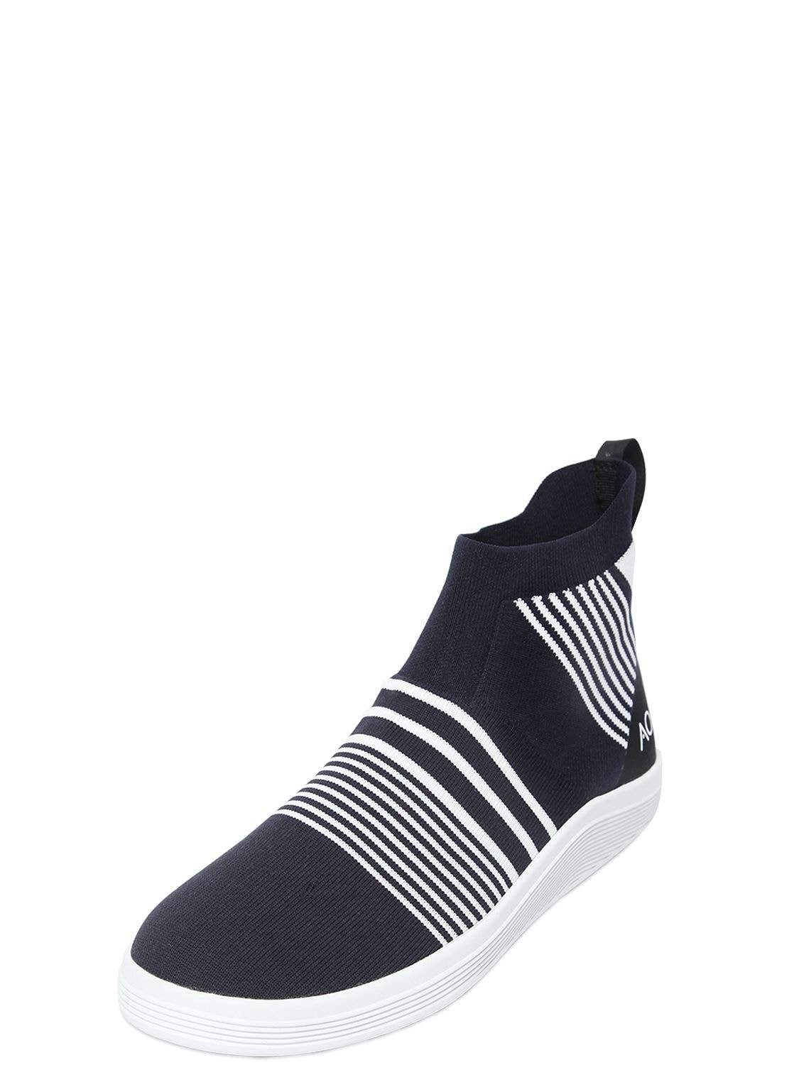 Striped Knit Slip-on High Top Sneakers