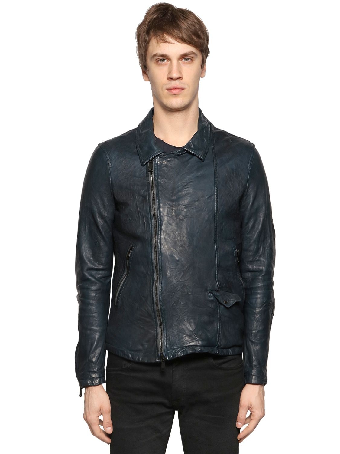 Giorgio Brato Wrinkled Nappa Leather Jacket In Blue | ModeSens