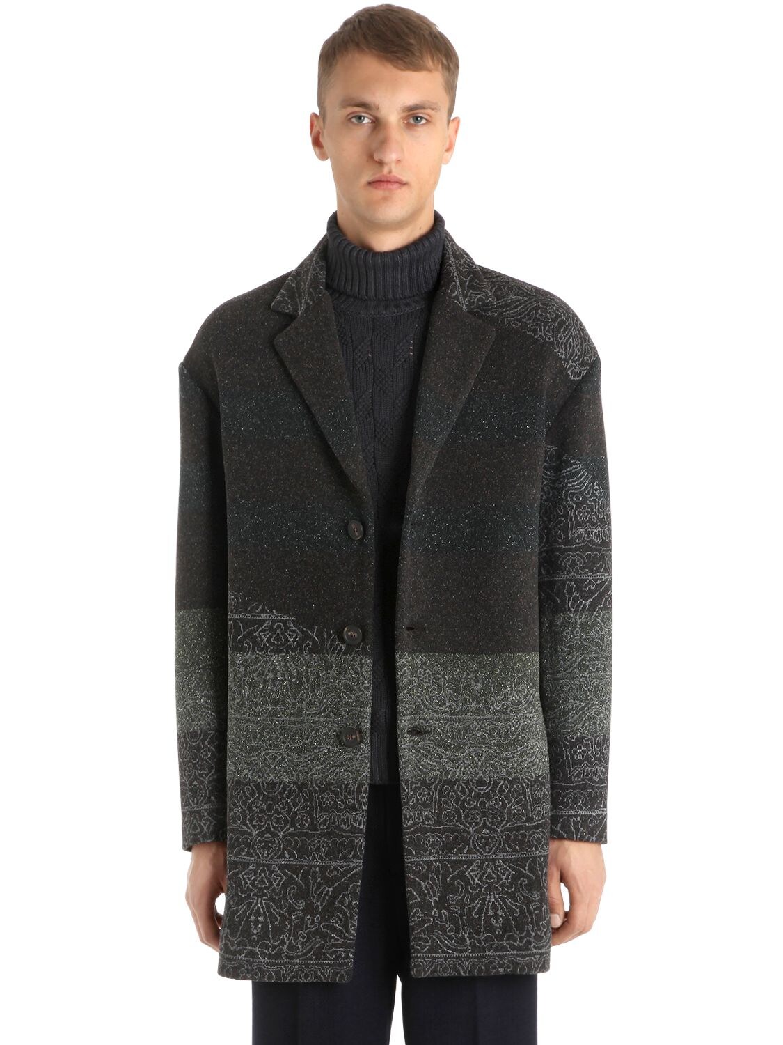 Antonio Marras Wool Blend Jacquard Coat In Dark Grey | ModeSens