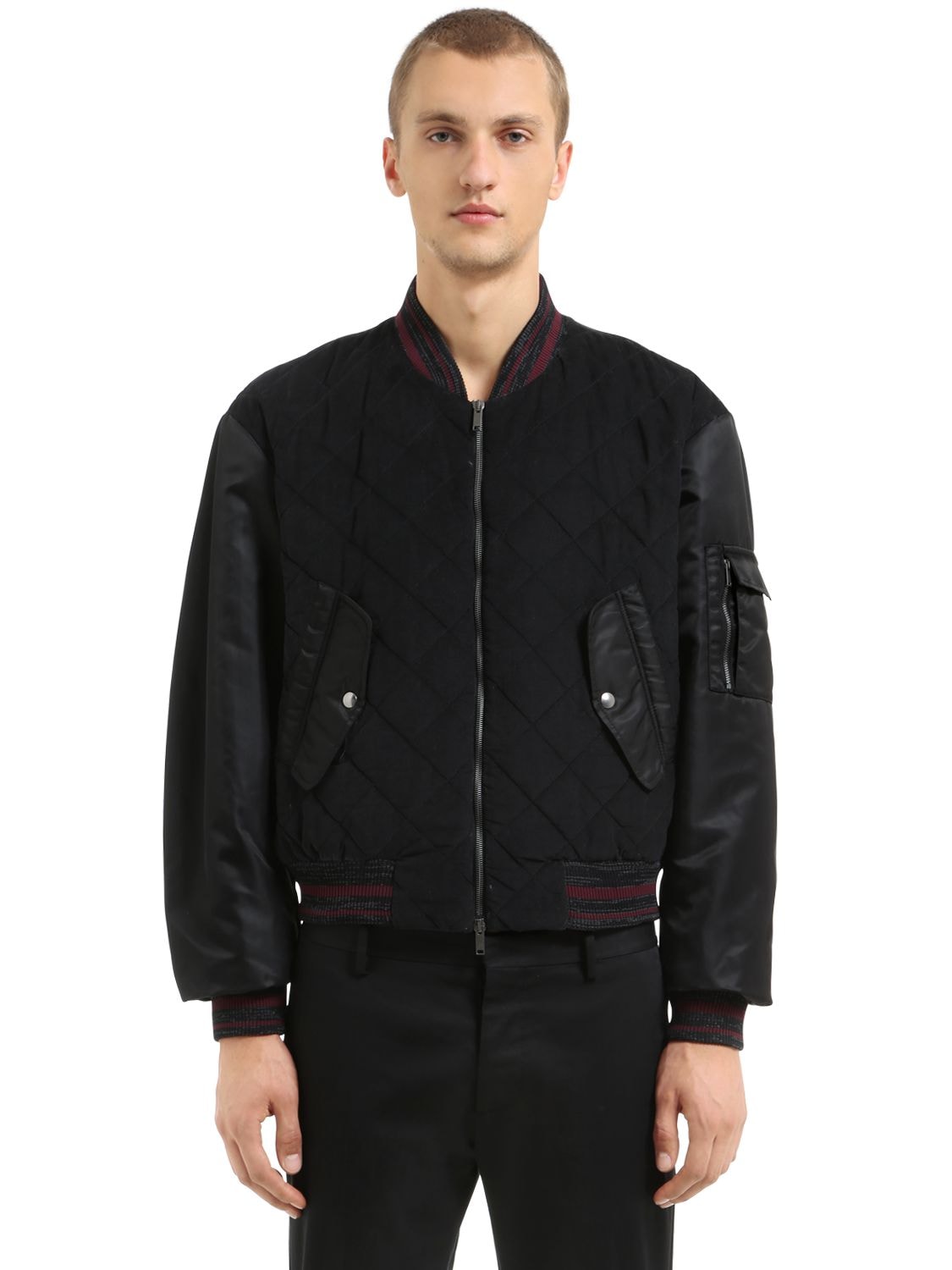 COTTON VELVET & NYLON BOMBER JACKET