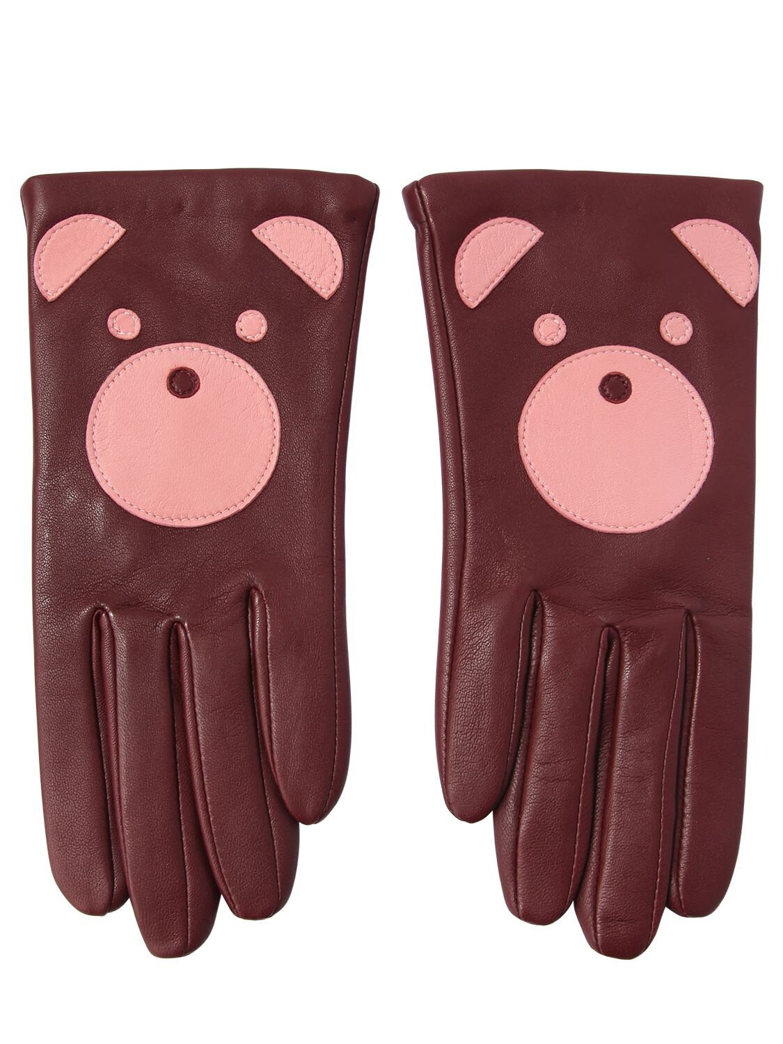 Aristide Teddy Nappa Leather Gloves In Bordeaux/pink
