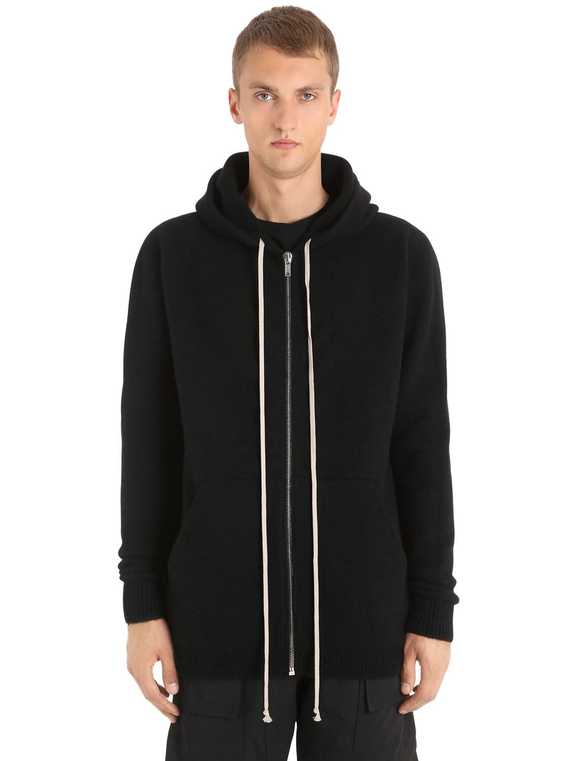 RICK OWENS HOODED ZIP-UP CASHMERE SWEATER,66I0EH002-MDk1