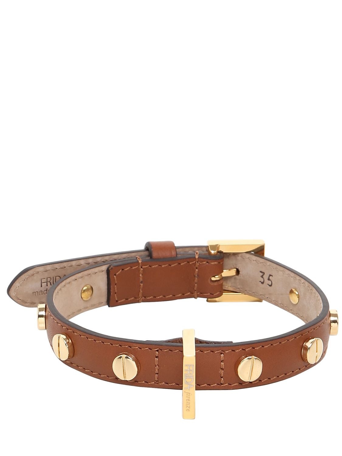 Frida Firenze Studded Leather Dog Collar In Brown