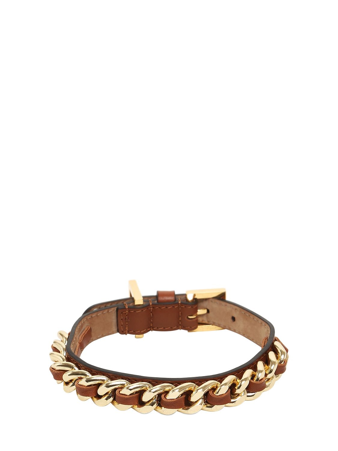 Frida Firenze Chain & Leather Dog Collar In Brown