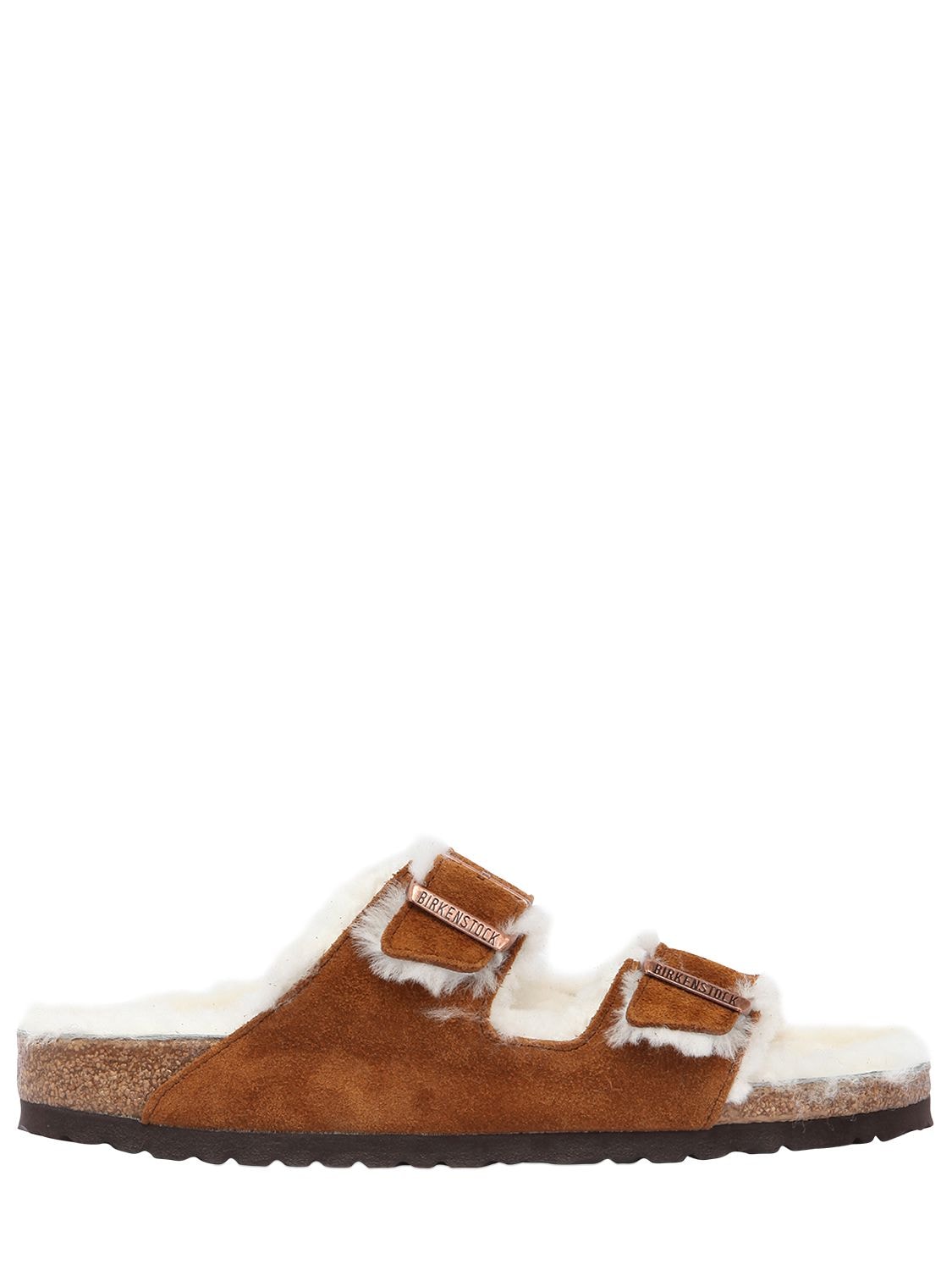 Birkenstock Arizona Shearling & Suede Slide Sandals In Light Brown ...