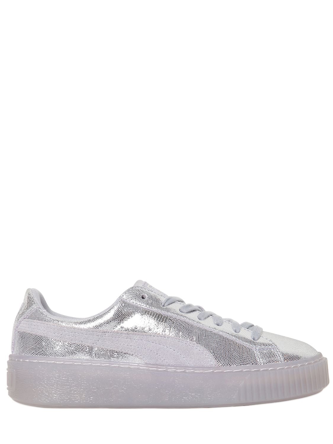 Puma Basket Platform Leather Sneakers In Silver