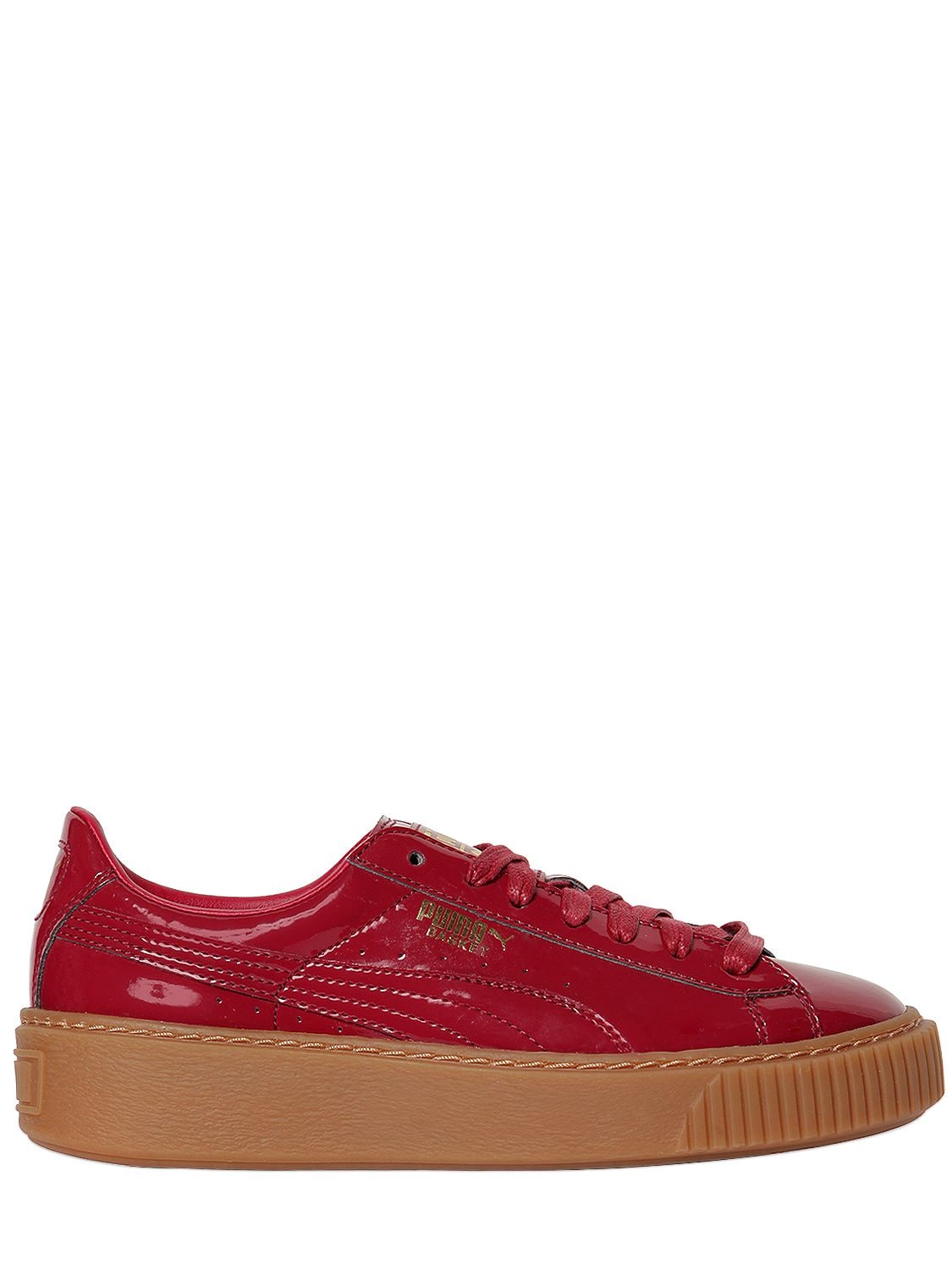 Puma Basket Platform Patent Sneakers In Red