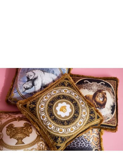 Shop Versace I Heart Baroque Silk Accent Cushion In Oro-bianco-nero