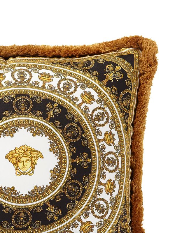 Shop Versace I Heart Baroque Silk Accent Cushion In Oro-bianco-nero