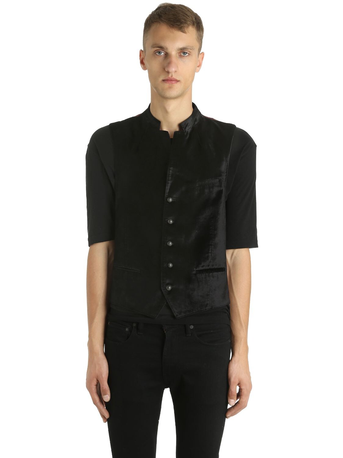 John Varvatos Cotton Blend Velvet Vest In Black
