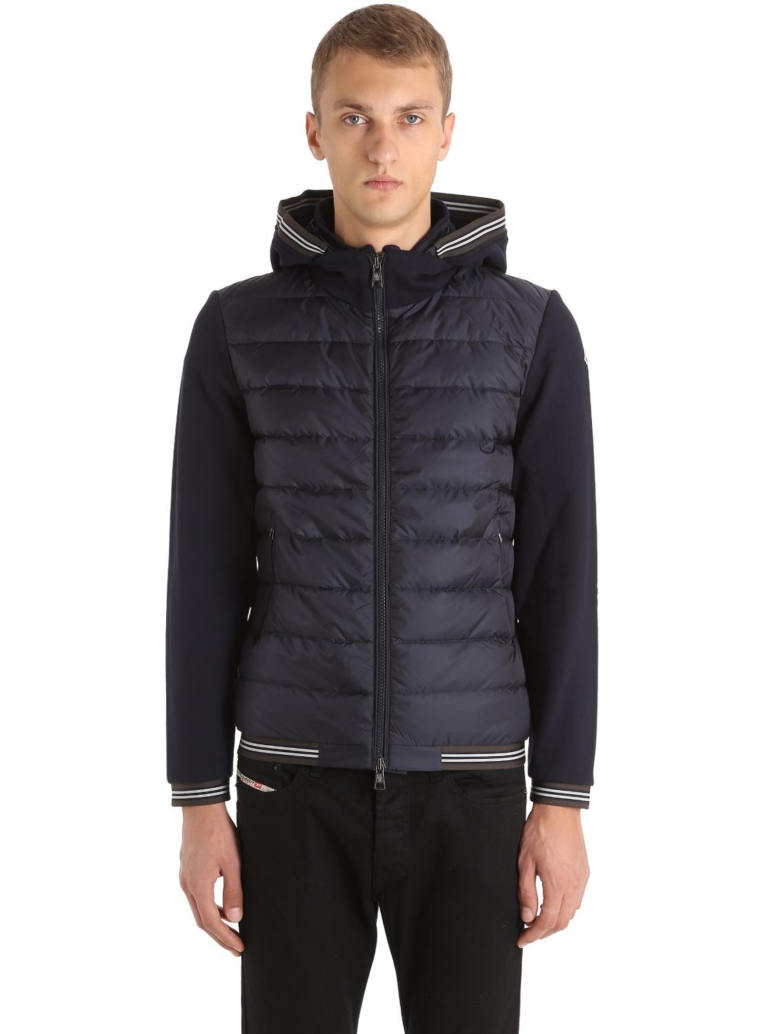 COTTON & NYLON HOODY DOWN JACKET