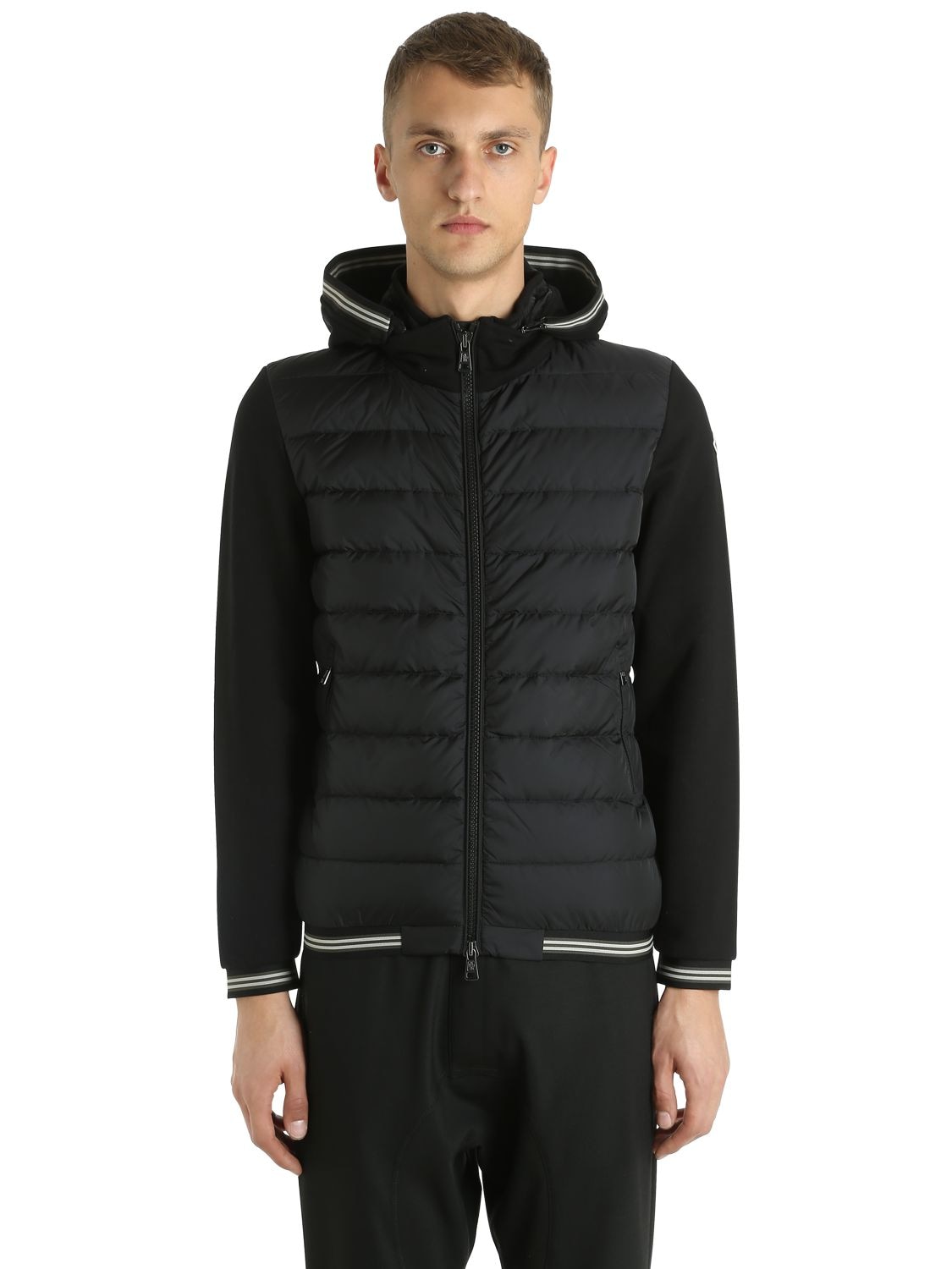 COTTON & NYLON HOODY DOWN JACKET