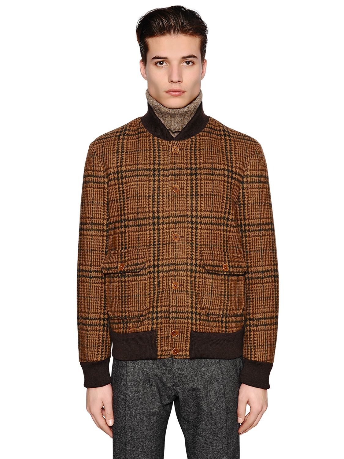 Lardini Cotton Wool Blend Jersey Bomber Jacket In Beige,brown