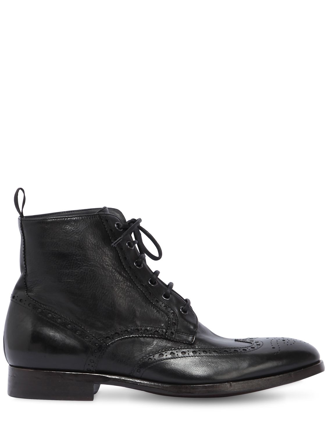 Rolando Sturlini Wing Tip Washed Leather Boots In Black