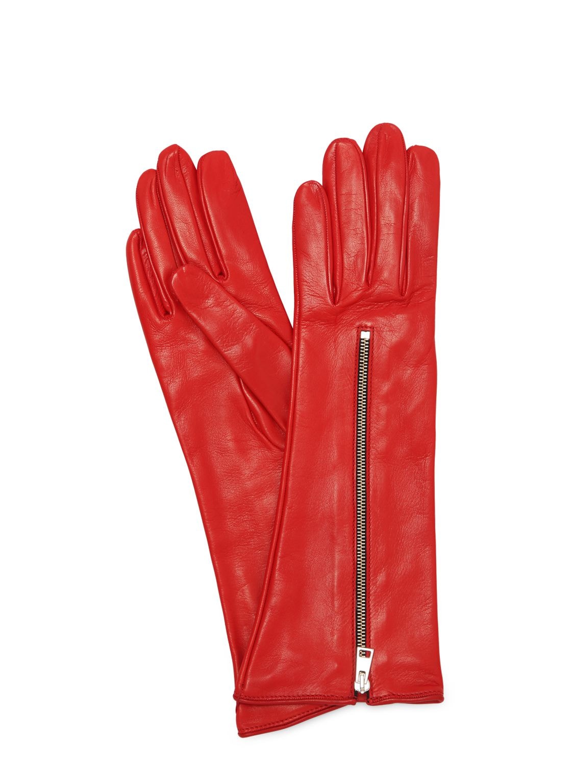 Mario Portolano Zipped Mid Leather Gloves In Red